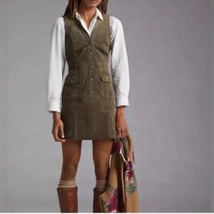 Anthropologie Pilcro - Olive Green Suede Sleeveless Mini Dress